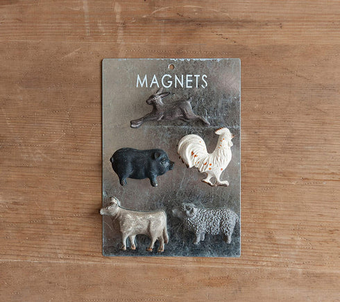 Creative Co-Op Pewter Card (Set of 5 Styles) Animal Magnets, Multicolored, 5 Count