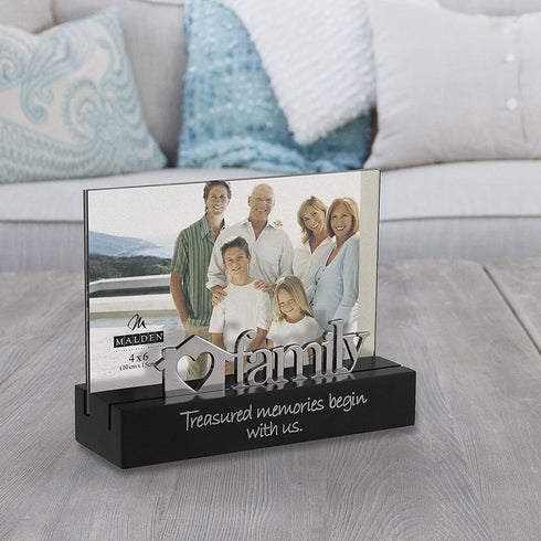 Malden International Designs Family Desktop Expressions with Silver Word Attachment Picture Frame, 4x6, Black