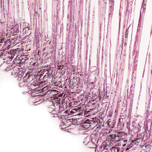 BRAVESHINE 2 Pack 3.2 ft x 8.2 ft Tinsel Foil Fringe Curtains Metallic Photo Booth Backdrops Party Supplies for Birthday Wedding Christmas Bridal Shower Bachelorette Holiday Decorations - Light Pink