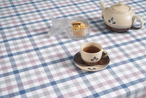 Casa De Lan Dark Pink-Blue-Grey 100% Ring Spun Cotton Multicolour Checks Tablecloth Mitered Stitched | for Kitchen Dining | Decoration | Parties | Weddings | (Rectangle, 60"X104")