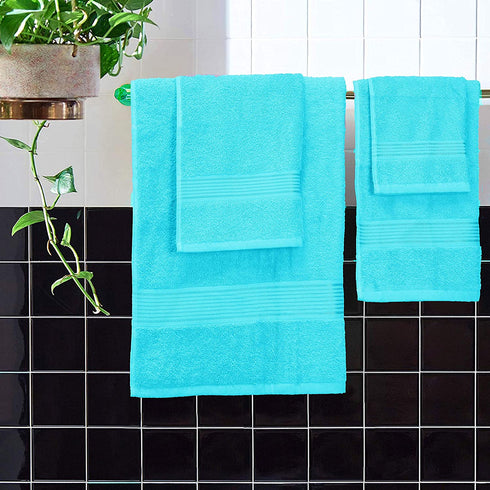 Elvana Home Ultra Soft 6 Pack Cotton Towel Set, Contains 2 Bath Towels 28x55 inch, 2 Hand Towels 16x24 inch & 2 Wash Coths 12x12 inch, Ideal for Everyday use, Compact & Lightweight - Turquoise Blue