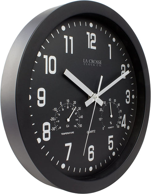 La Crosse 404-2631 12" Black Analog Clock with Temp & Humidity