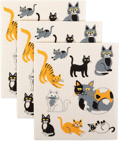 DII Swedish Dishcloth Cleaning Collection, 7.75 x 6.75, Cats Everywhere 3 Count