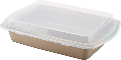 Rachael Ray Cucina Nonstick Baking Pan With Lid and Grips/ Nonstick Cake Pan With Lid and Grips, Rectangle - 9 Inch x 13 Inch, Brown
