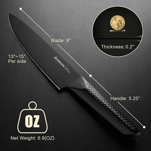 Chef Knife, 8 Inch Pro Kitchen Knife Dishwasher Safe, High Carbon German Stainless Steel Chef's Knives with Ergonomic Handle, Elegant Black, Best Gifts