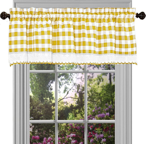 Achim Home Furnishings, Yellow & White Buffalo Check Window Curtain Valance, 58" x 14"