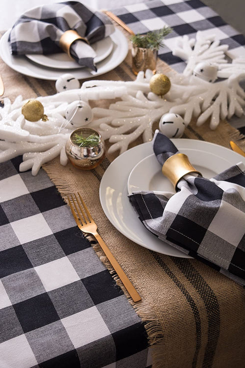 DII Buffalo Check Collection, Classic Farmhouse Tablecloth, Tablecloth, 70" Round, Black & White