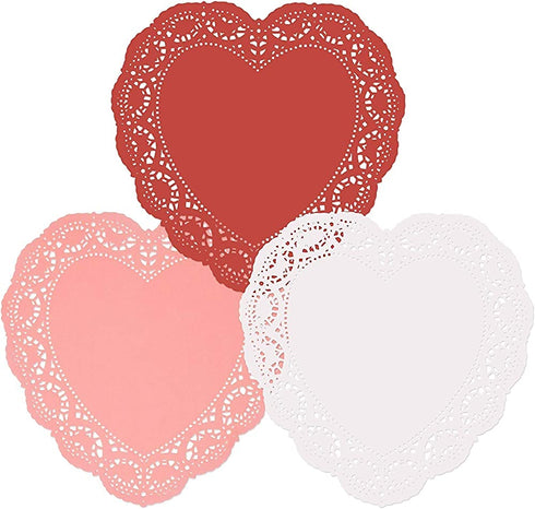 96 Count Heart Doilies 10" Red Pink and White Paper Lace Doilies for Valentine Day Decorations Crafts for Valentine's Day