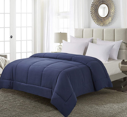 Blue Ridge Home Fashions Two-Tone Reversible Microfiber Down Alternative All Season Comforter-Hypoallergenic Polyester Fill, King, Navy/Light Blue