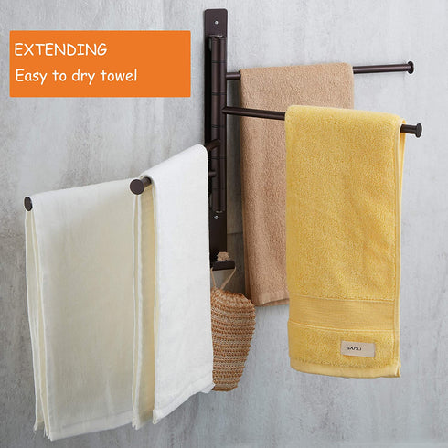 Towel Rack, 4-Arm Swivel Towel Hanger for Bathroom, Towel Bars Swing Out Wall Mounted Towel Racks Oil Rubbed Bronze