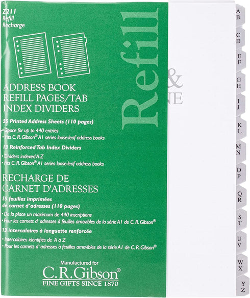 C.R. Gibson Blank Address Book Refills 3 Ring Address Book, 55 pgs.