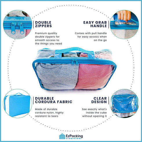 Large Clear Travel Packing Cube/See-Through PVC Organizer for Suitcase/Multipurpose Pouch w/Handle/Dress Shirts, Pants, Cashmere, Sweaters & Seasonal Linen Storage Protection (Turquoise)