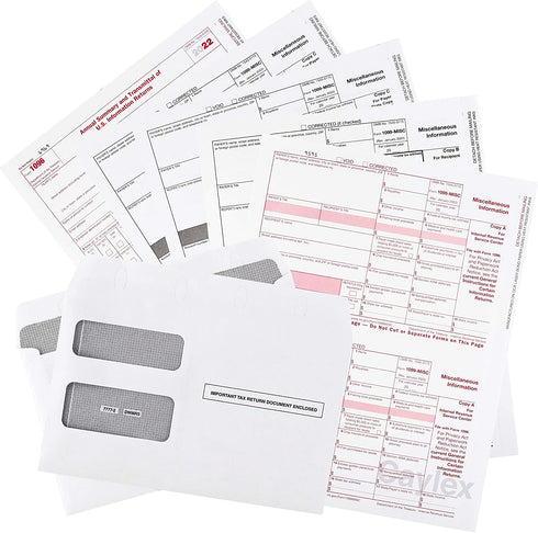 Complete 1099 misc Forms for 2022 and 1096 Tax Form and self Seal envelopes, All 1099 Government Approved 2022 kit for 10 vendors