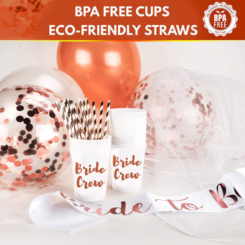 Bachelorette Party Decorations | Bridal Shower Supplies Kit - Bride To Be Sash, Cups, Straws, Veil, Banner, Balloons, Rose Gold Curtains & Decor Accessories