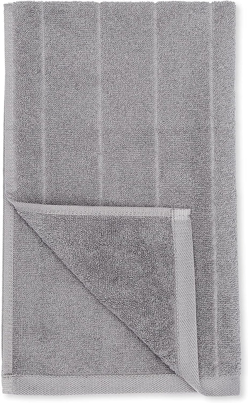 Amazon Basics 6-Piece Fade Resistant Bath, Hand and Washcloth Towel Set - Navy Blue/Dark Gray Pinstripes
