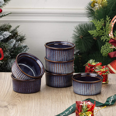 vancasso Ramekin, Souffle Dishes 5 Ounce, Porcelain Ramekins Oven Safe for baking, Set of 6 Ceramic Custard Cups for Creme Brulee Puddings, Ice Cream, Sauce, Lava Cake, Snacks (Nebula Blue)