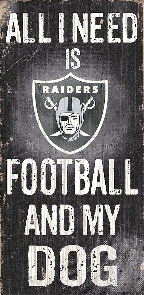 Oakland Raiders Wood Sign - Football and Dog 6"x12"