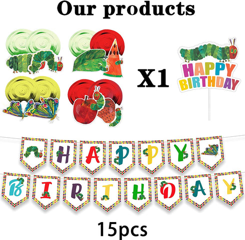 The Very Hungry Caterpillar Birthday Decorations Set - Kids Reading Story Theme Swirls Streamers Garland Banner and Cake Topper Party Supplies