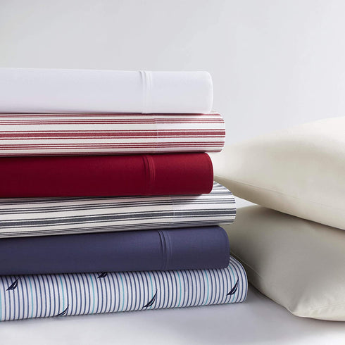 Nautica - Percale Collection - Bed Sheet Set - 100% Cotton, Crisp & Cool, Lightweight & Moisture-Wicking Bedding, Twin, White