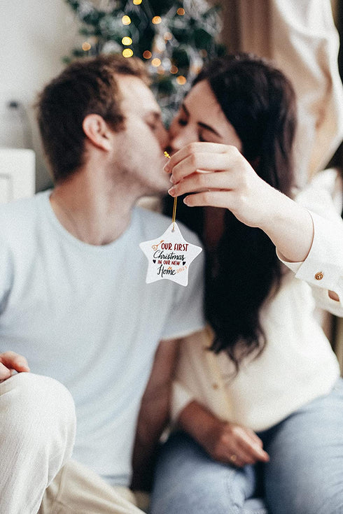 Heart's Sign Ceramic First Christmas in New Home Ornament 2021 | Xmas New Homeowner | New Home Gifts for Home | Our First Apartment Ornament 2021 | New House Gifts for Newlyweds Home