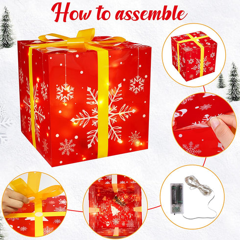 3Packs Christmas Decorations Lighted Gift Boxes - Xmas Tree Skirt Present Ornaments for Home Indoor Outdoor Party Decor with Bows (Assembly Needed,Batteries Not Included)