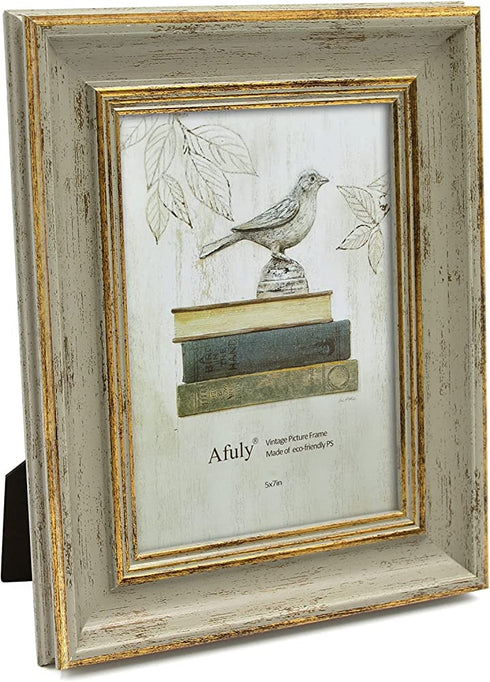 Afuly 5x7 Vintage Picture Frame Antique Photo Frames Retro Green and Gold Singleton Glass Tabletop Display Wall Mount Wedding Gifts Unique Gifts for Grandma