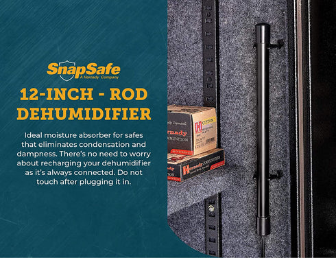 SnapSafe Gun Safe Dehumidifier Rod, Black - Maintenance-Free Plug-in Electric Dehumidifier Eliminates Moisture for Gun Safes & Cabinets to Help Prevent Rust & Corrosion in Your Gun Vault