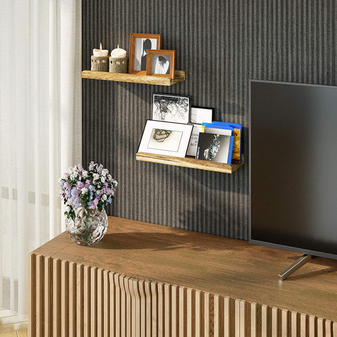 Love-KANKEI Floating Shelves Wall Mounted Set of 2 ,17 Inch Rustic Wood Wall Shelves for Storage, Bedroom Living Room Bathroom Kitchen Office and More Carbonized Black