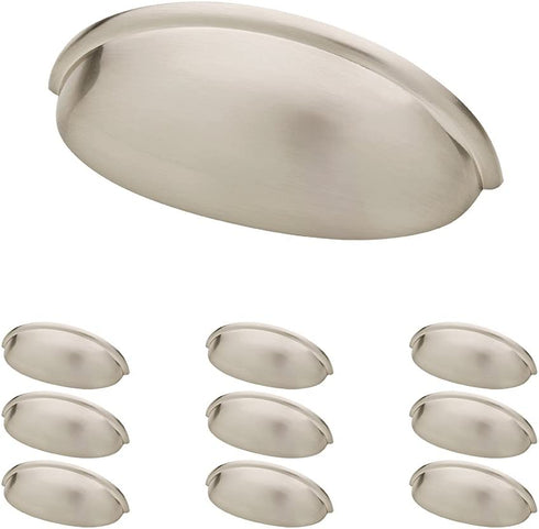 Franklin Brass Brushed Nickel Bin Cup Pull, Cabinet Handles and Drawer Pulls for Kitchen Cabinets and Dresser Drawers, 3 Inch (76mm), 10-Pack, P34702K-SN-B, Cabinet Hardware