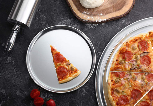 New Star Foodservice 51018 Restaurant-Grade Aluminum Pizza Pan, Baking Tray, Coupe Style, 10-Inch, Pack of 6