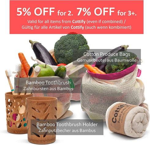 12+1 Reusable Produce Bags Grocery Washable | Organic Cotton Mesh Produce Bags | Double-Stitched & Tare Weigh | Onions Bag | Cotton Produce Bags Reusable Washable | Bulk of 13 (4S, 4M, 4L +1 Muslin)