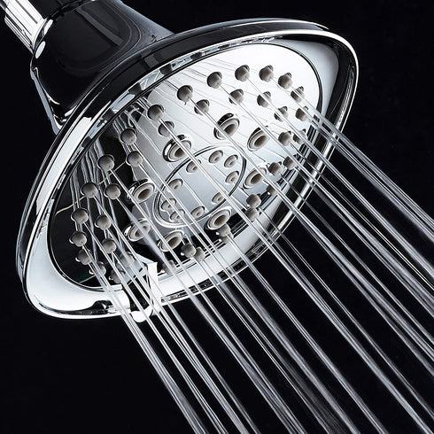 AquaDance, Chrome Hot Oval Square Style 6-setting High-Pressure Luxury Shower Head. Angle Adjustable, Solid Brass Connection Nut, Finish. Premium Quality Exclusive Showerhead from Top American