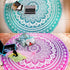 Folkulture Round Mandala Tapestry or Beach Blanket, Set of 2 Hippie Boho Mandala Tapestry, Indian Circle Tablecloth or Rug, Large Cotton Bohemian Yoga Mat for Meditation - 72 Inches, Green and Pink