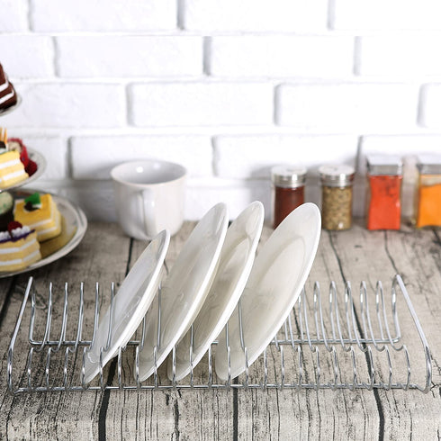 MyGift Chrome Plated Metal Kitchen Dish Plate Storage Organizer and Drying Rack, Holds up to 21 Dinner, Salad, and Dessert Round Plates
