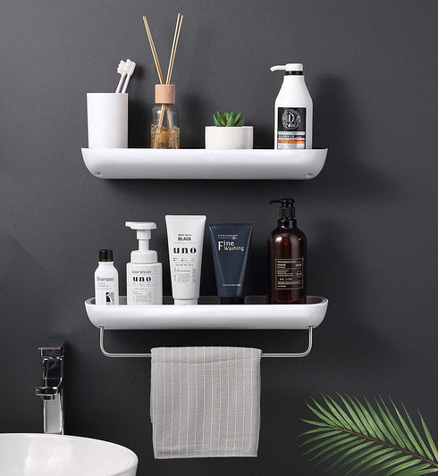 Shower Caddy Wall Mount with Towel Bar, Adhesive Bathroom Shelf Storage Organizer No Drilling Shower Shelf Kitchen Storage Basket Rack Shelves