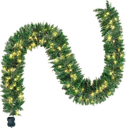Joiedomi 9ft Christmas Garland Prelit with 100 LED Warm White String Lights, Battery Powered Holiday Decor for Winter Christmas