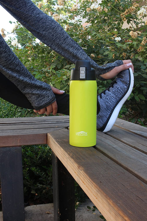 Aquatix (Vapor Lime, 21 Ounce) Yellow Light Green Pure Stainless Steel Double Wall Vacuum Insulated Sports Water Bottle with Convenient Flip Top - Keeps Drinks Cold for 24 Hours, Hot for 6 Hours