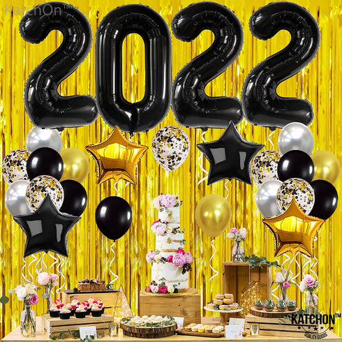 Black and Gold Graduation Decorations 2022 - Black 2022 Balloons, 40 Inch and Fringe Curtain | Class of 2022 Balloons Graduation Party Decorations 2022 | Class of 2022 Decorations, Graduation Balloons
