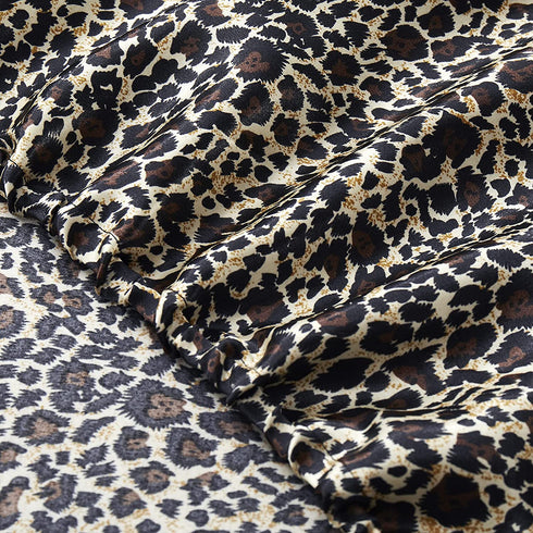 Vonty Satin Sheets Twin Silky Soft Satin Bed Sheets Leopard Print Satin Sheet Set, 1 Deep Pocket Fitted Sheet + 1 Flat Sheet + 1 Pillowcases