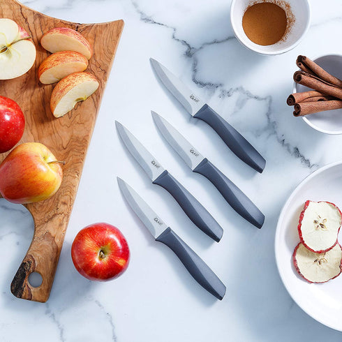 Glad Paring Knife Set, Pack of 4 | Sharp Stainless Steel Blades with Non-Slip Handles | 3.5-Inch Kitchen Knives for Cutting Vegetables and Peeling Fruit, Gray