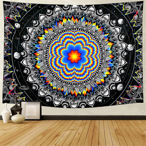 Trippy Mandala Tapestry Psychedelic Black and White Tapestry Hippie Celestial Space Tapestry Bohemian Boho Tapestry Wall Hanging for Living Room