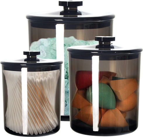 Youngever 60 Ounce, 30 Ounce and 15 Ounce Black Plastic Apothecary Jars Set of 3