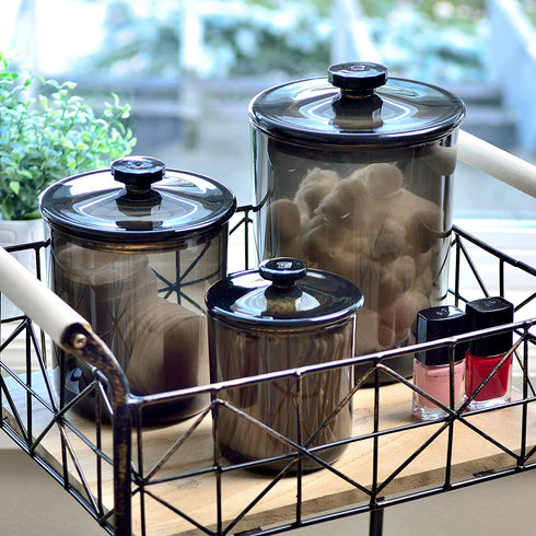 Youngever 60 Ounce, 30 Ounce and 15 Ounce Black Plastic Apothecary Jars Set of 3