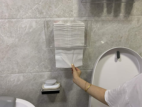 Cq acrylic Wall Mount Paper Towel Dispenser for Z-fold, C-fold, or Multi-fold Paper Towels,Acrylic Paper Towel Holder for Bathroom and Kitchen,Versatile for Wall and Countertop,claer Pack of 1