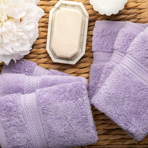 SUPERIOR Solid Egyptian Cotton 6-Piece Face Towel Set, Purple, 900GSM FACE PR