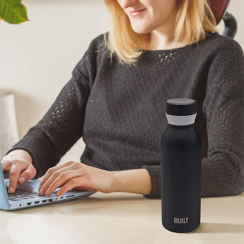 BUILT Cascade Water Bottle, 18 ounces, Black