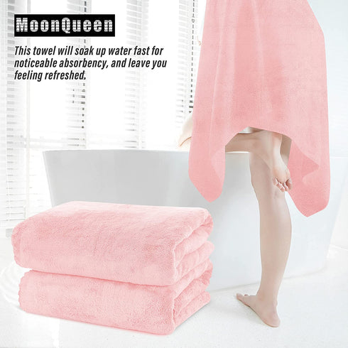 MOONQUEEN 2 Pack Premium Bath Towel Set - Quick Drying - Microfiber Coral Velvet Highly Absorbent Towels - Multipurpose Use as Bath Fitness, Bathroom, Shower, Sports, Yoga Towel (Pink)