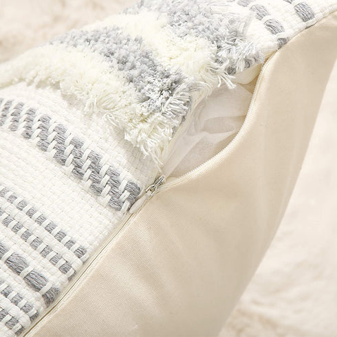 decorUhome Boho Lumbar Decorative Throw Pillow Cover for Bed Bedroom Neutral Accent Cushion Cover Tufted Woven Pillow Case, 12x20, Grey and White