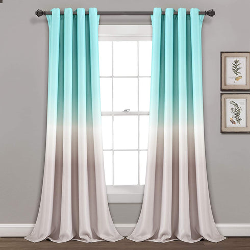Lush Decor Aqua and Gray Umbre Fiesta Curtains Room Darkening Window Panel Set for Living, Dining, Bedroom (Pair), 95? Long x 52? Wide, L, Aqua & Gray