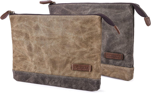 Gootium Waxed Canvas Zip Pouch Set - Zippered Makeup Bag Office Supply Folio Pencil Bag Multipurpose Organizer Accessories Holder (2-PACK)